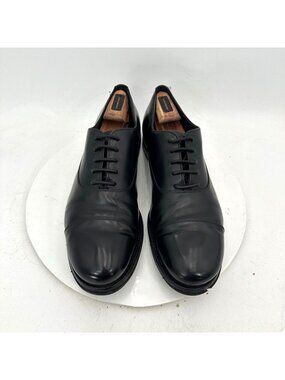 Prada Men Size 10 Black Leather lace Up Cap Toe Oxford Dress Shoes